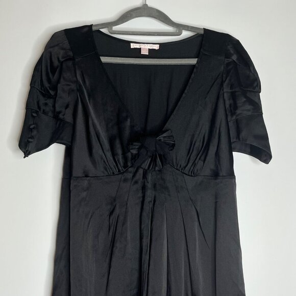 Rebecca Taylor Silk Blend V-Neck Empire‎ Waist Flutter Sleeve Blouse Black 10 - Picture 2 of 9